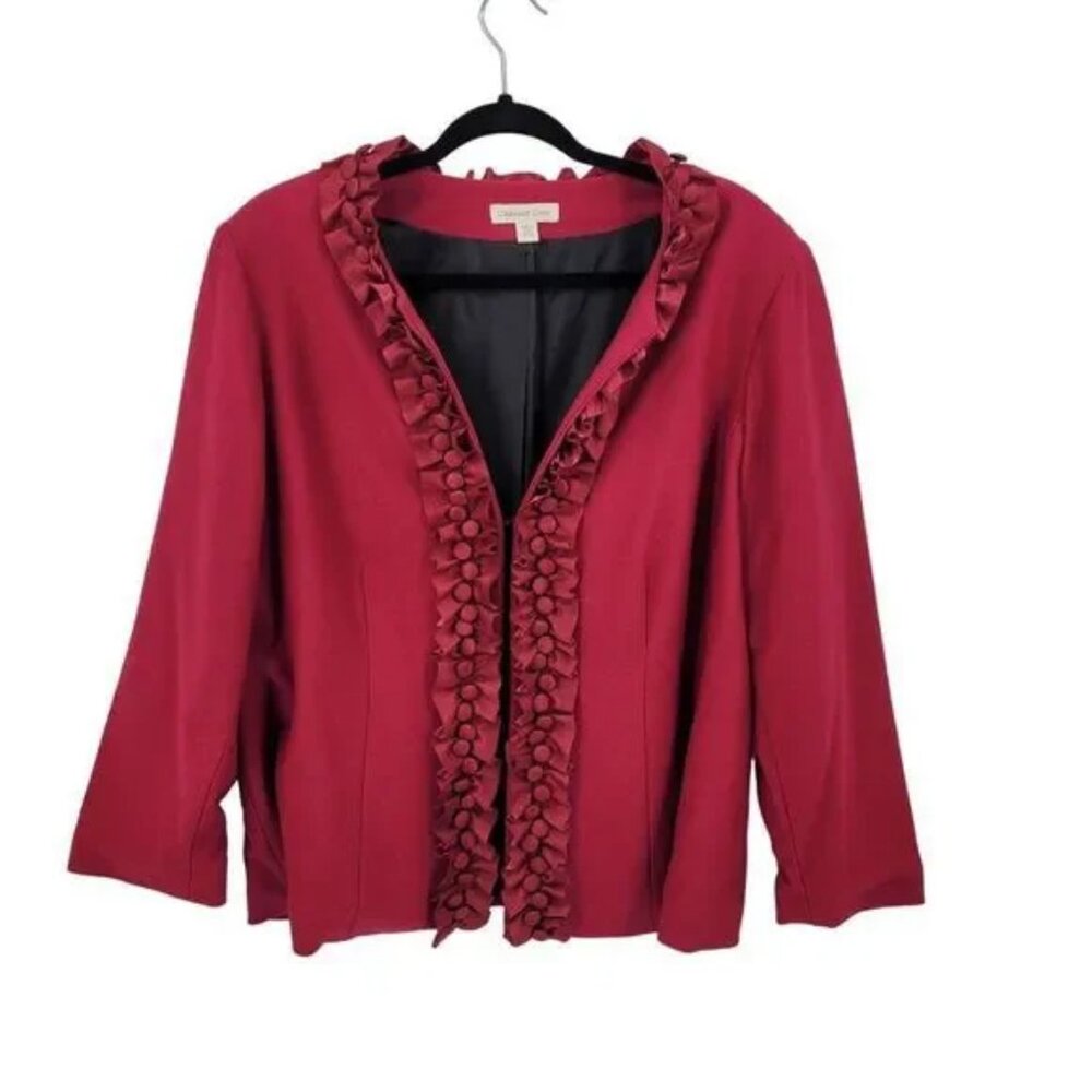 Vintage 80s Coldwater Creek Blazer 18W Cranberry Whimsical Ruffle Front